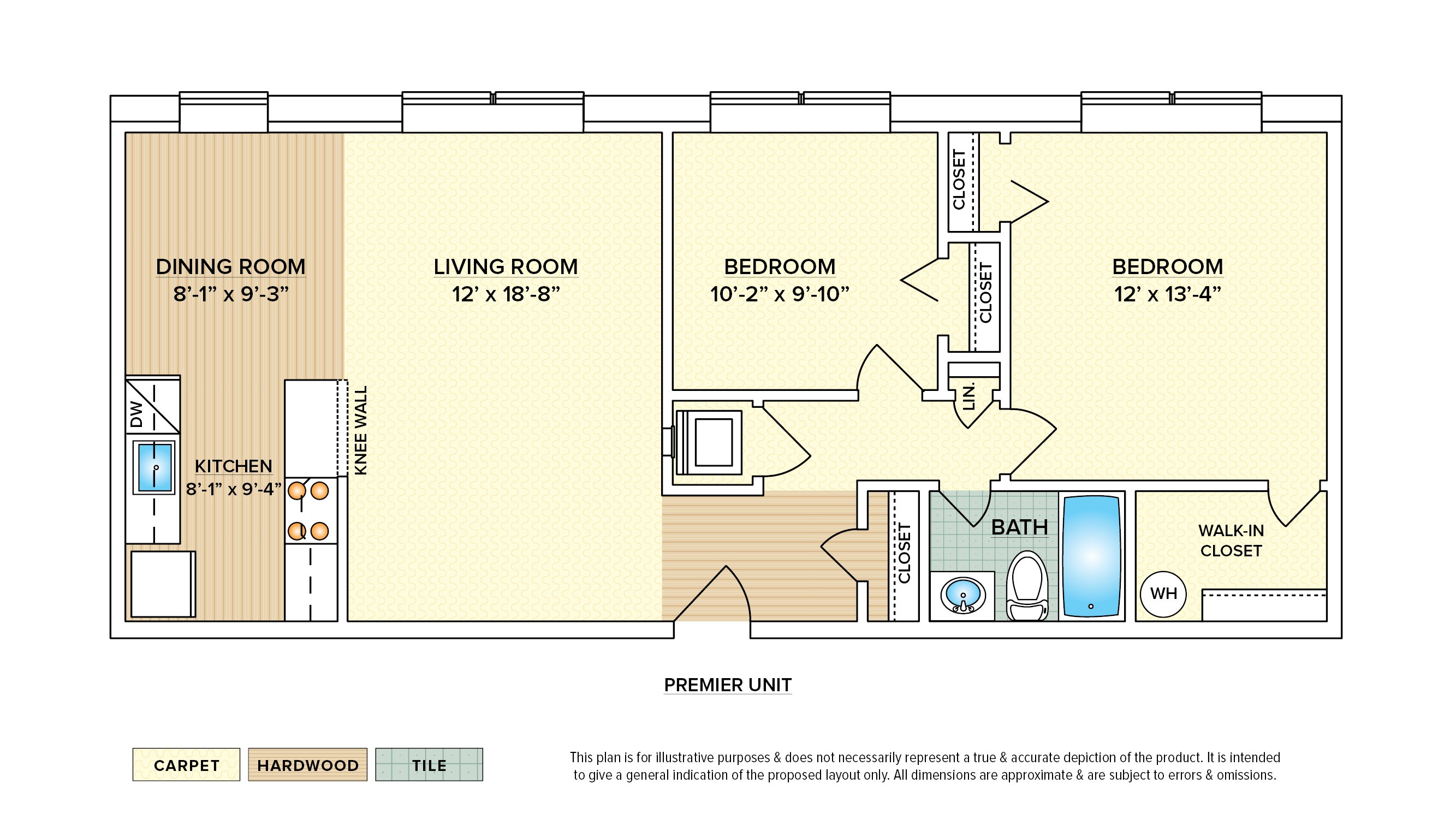 2 Bedroom - Bldg. 300 garden apartment floor plan with 2 bedrooms and 1 bath